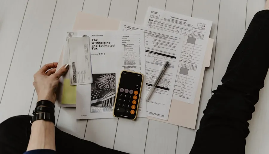 Accountant reviewing financial documents at a desk